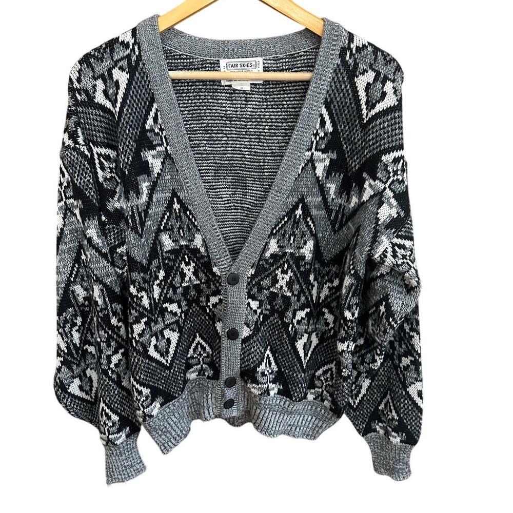 Vintage Unisex 80's Geometric Cardigan - Medium